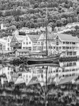 Bergen - the Bryggen Wharf Black and White 1