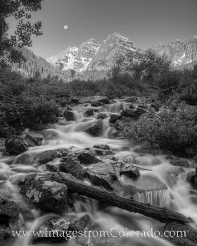 Black and White Maroon Bells Moonrise 1