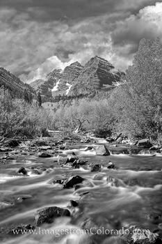Maroon Bells Autumn Afternoon in Black and White 1