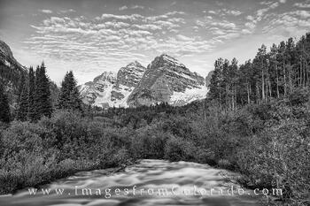 Maroon Bells and Creek Black and White 1