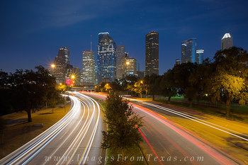 Nighttime Traffic and Houston Skyline 2