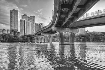 Scullers on Lady Bird Lake in Black and White