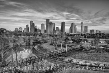 Sunset over Buffalo Bayou black and white 206-1
