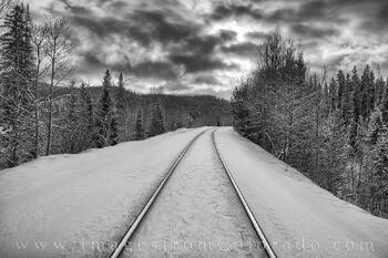 Train Tracks in Snow Black and White 1228-1