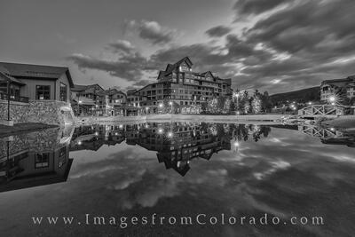 Winter Park Base Summer Morning 2 Black and White