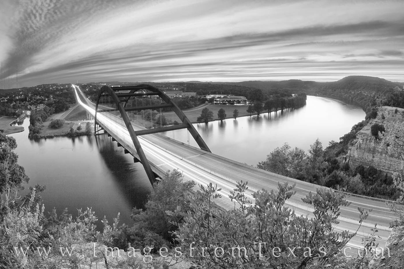 360 Bridge Sunset in October 101213-1 This image of Pennybacker Bridge near Austin Texas was taken with a fisheye lens. The sunset looked promising, so this iconic...
