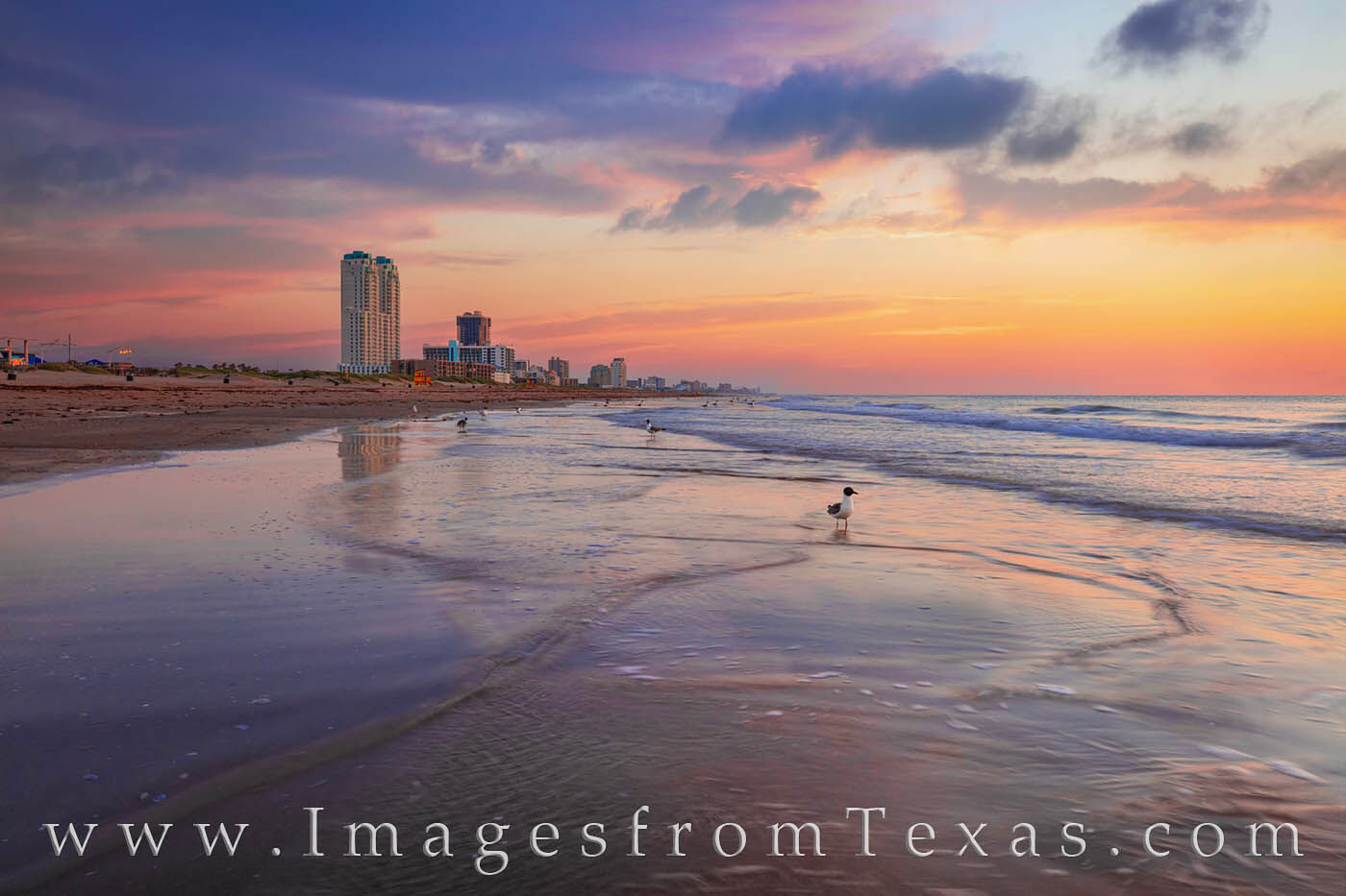 Before Sunrise - South Padre Island 09 The skyline from South Padre is reflected on the beach in this morning photograph. I had gulls watching me and clouds moving...