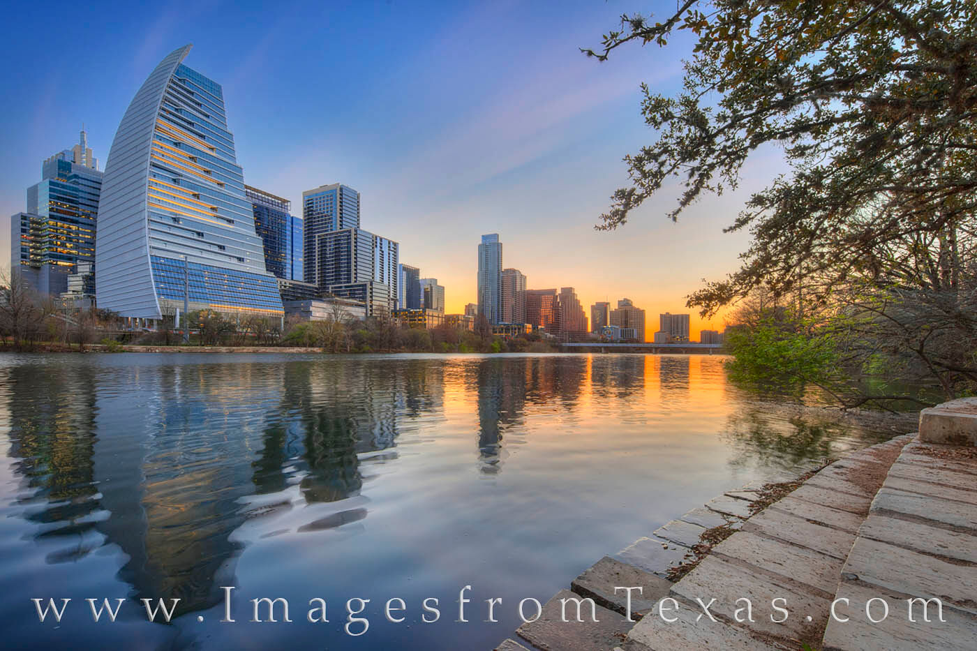 Before Sunrise, Austin 325-4 Sunrise as seen from Town Lake in downtown Austin, Texas.