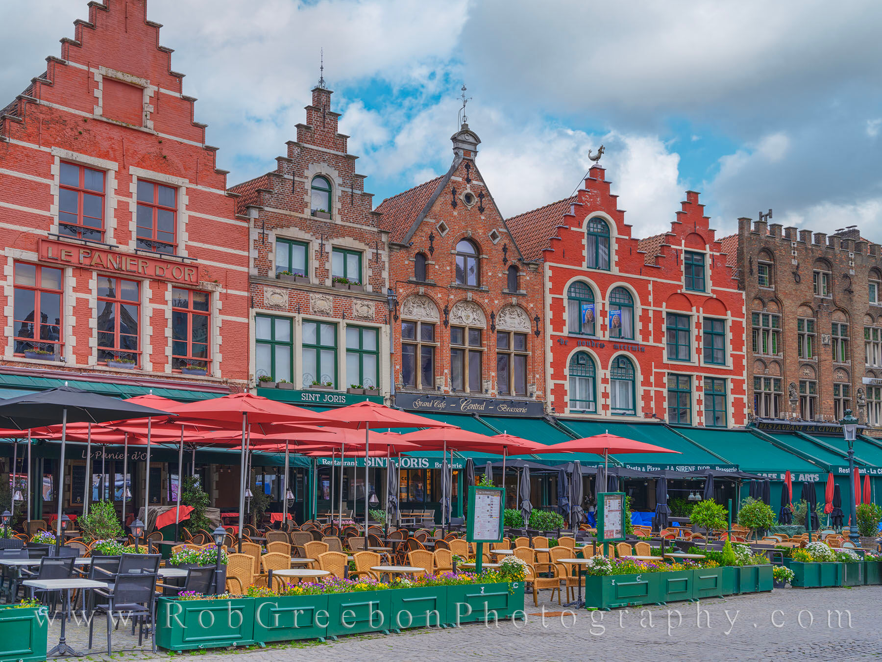 Bruges - Market Square Morning 1 Restaurants along one side of the city center of Bruges are quiet in the early morning, but the colors were still vibrant. Soon...