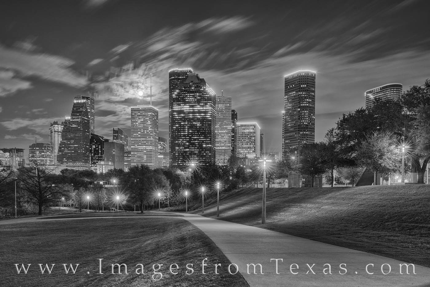 Buffalo Bayou - Houston Skyline - Black and White 328-1
