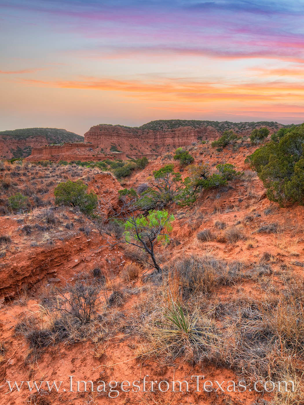 Caprock Canyons Sunset 502-2 Taken far off-trail, this photo shows the rugged and beautiful terrain of Caprock Canyons at sunset.