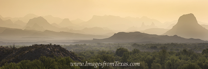 Chisos Mountains Silhouette Panorama 1 Big Bend From a small butte along the Ross Maxwell Scenic Drive on the western slope of the Chisos Mountains, this panorama shows the...