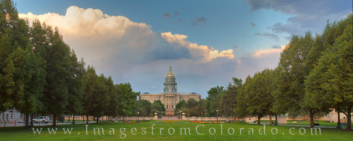 Colorado Capitol Panorama 1 This downtown Denver panorama shows the Colorado State Capitol and Civic Center of the city. With thunderclouds looming in the...