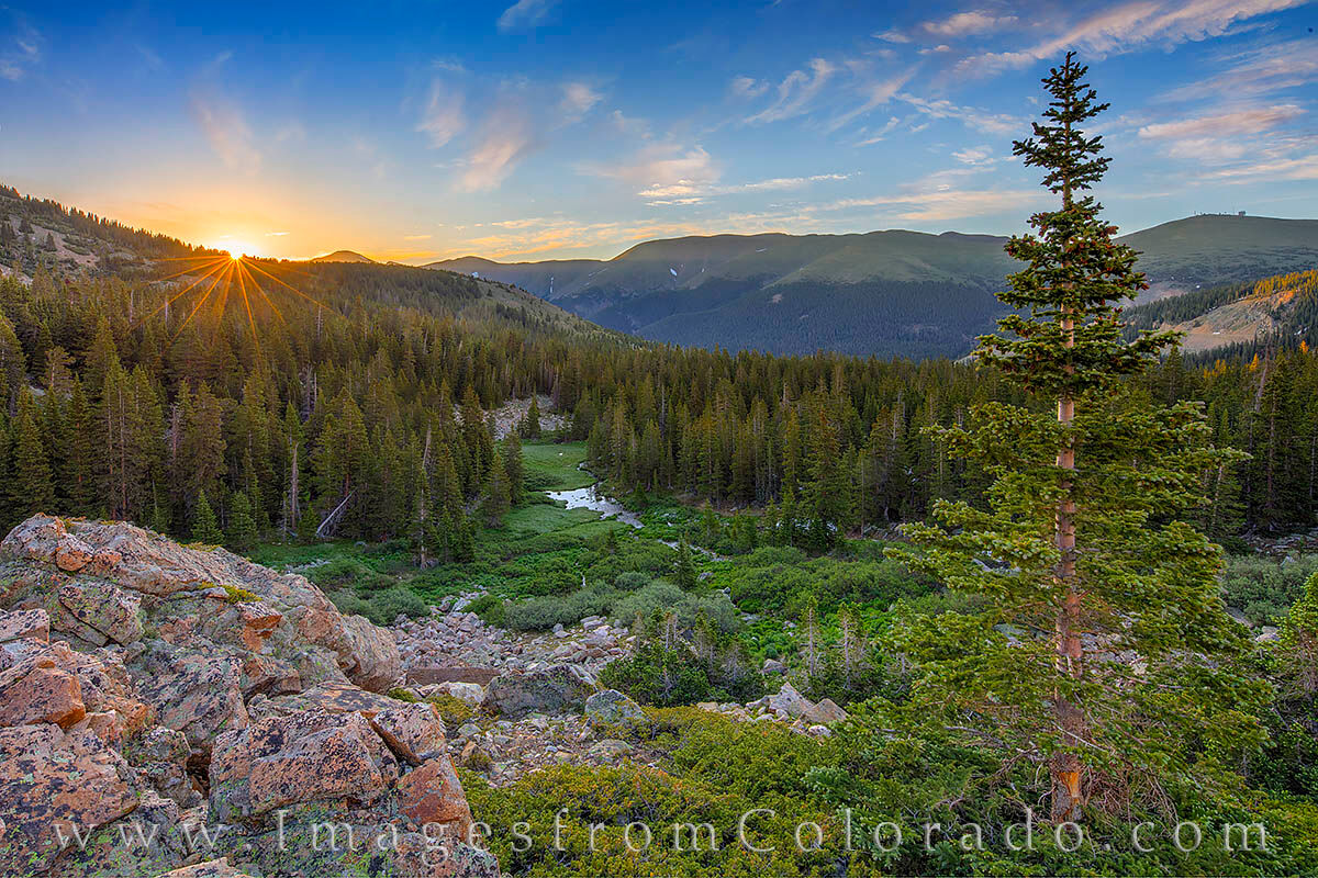Current Creek Sunrise 705-1 From just under 12,000’, this view shows Current Creek in the valley below as the sun’s first light spreads across the landscape...