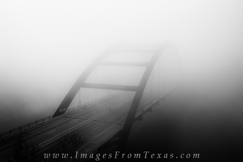 Fog 360 Bridge - Black and White 4 This black and white photograph shows Austin's 360 Bridge ingulfed in a morning fog.