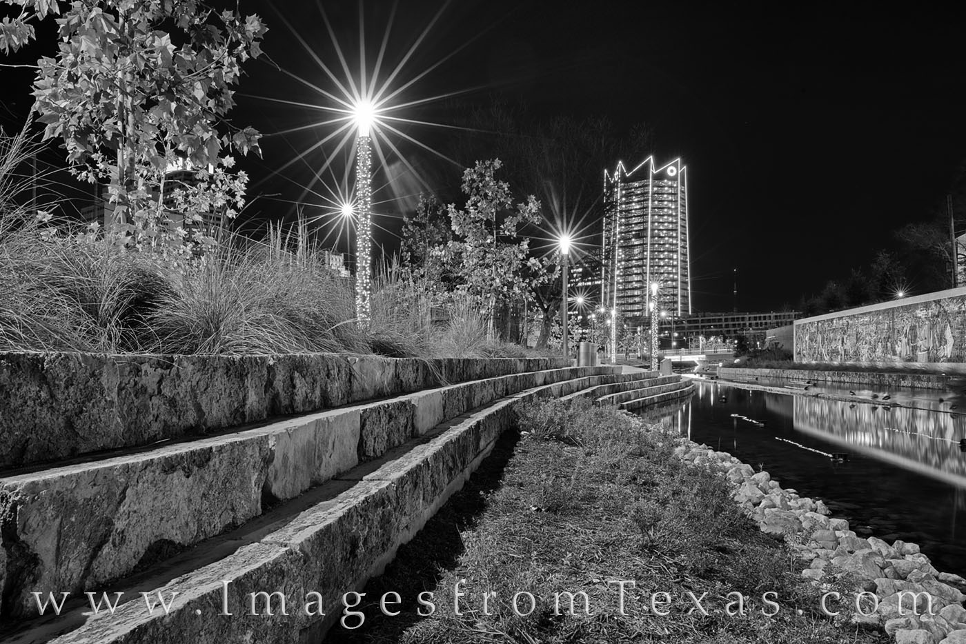 Frost Tower and San Pedro Creek Black and White 2 This black and white image from San Antonio shows the revitalized area along San Pedro Creek. In the distance is the newly completed...