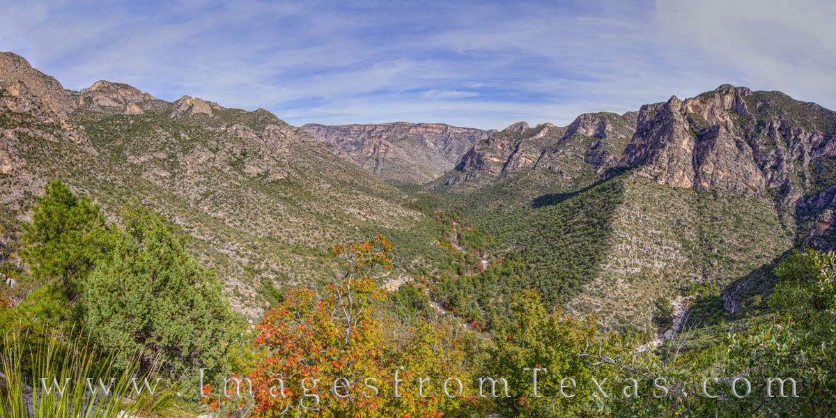 Guadalupe Mountains Fall Panorama 1 After a hike through McKittrick Canyon, a mile of switchbacks brings the valley into focus. This panorama shows the beauty of...