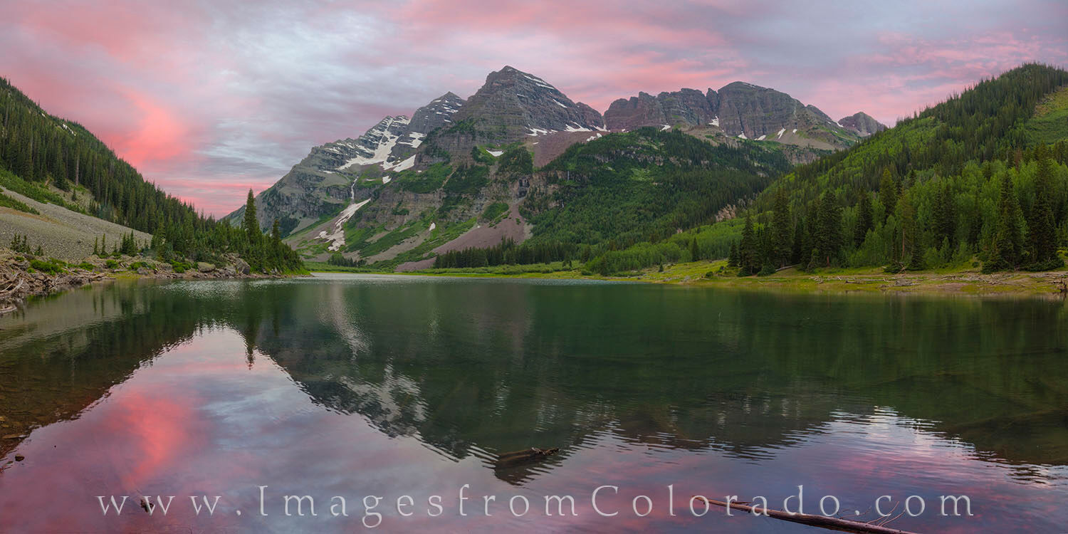 Maroon Bells and Crater Lake Evening Panorama 1 An evening at Crater Lake in the shadow of the majestic Maroon Bells is a memory not soon forgotten. This beautiful location...