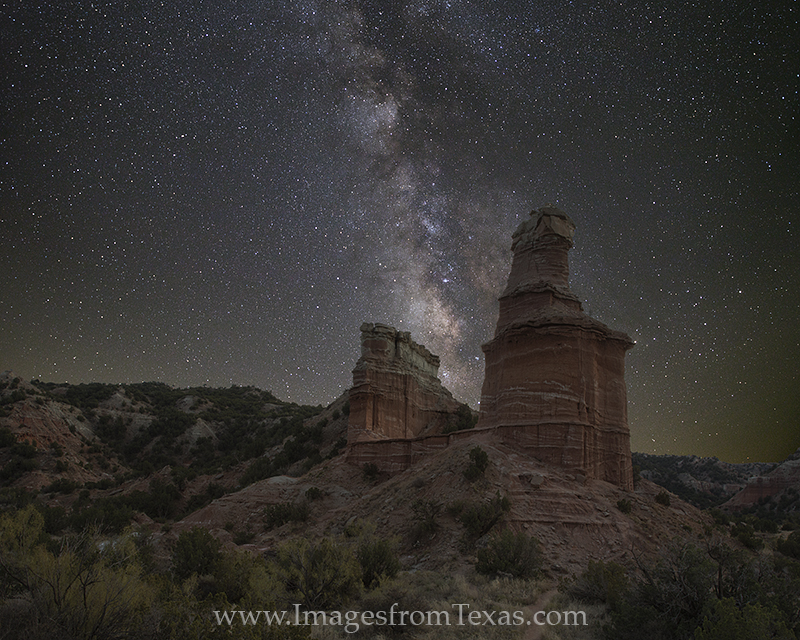 Milky Way over Palo Duro Canyon 2 The Milky Way shines on a clear night in the Texas Panhandle. Beneath the canopy of stars, the famous landmark of Palo Duro Canyon...