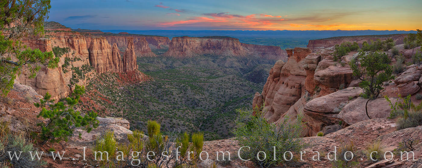 Monument Canyon Sunrise Panorama 1 Monument Canyon stretches out as a grand landscape of the western slope. Colorado National Monument is a gem just west of Grand...