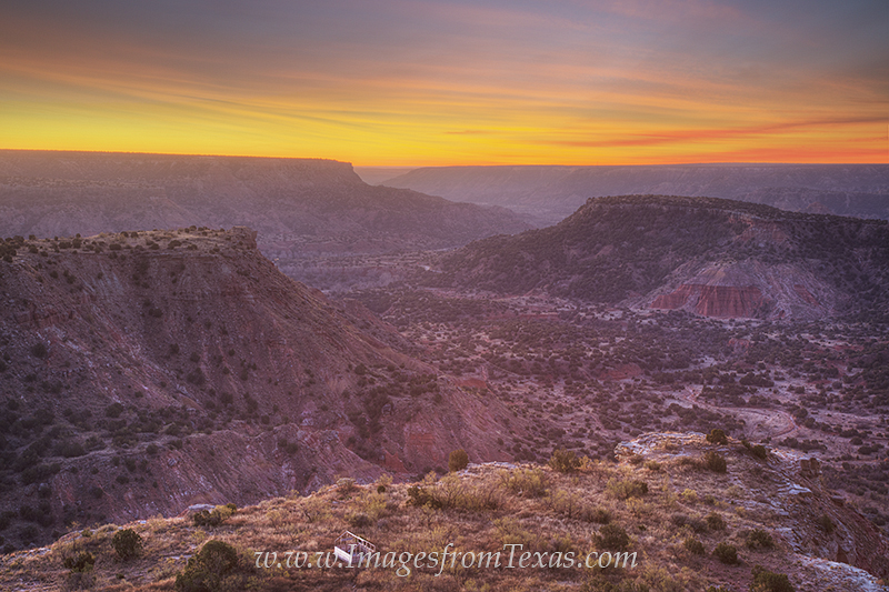 Palo Duro Canyon Sunrise 2 About 35 minutes before sunrise, high clouds lit up in oranges and blues over Palo Duro Canyon. While this November morning in...