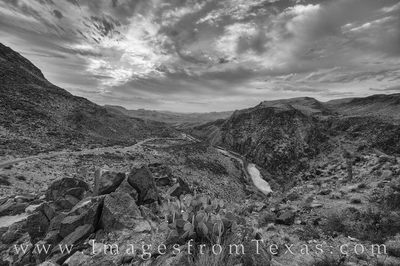 Rio Grande of Big Bend in Black and White 2 This black and white image from west Texas shows the Rio Grande as it winds east from Big Bend Ranch State Park to Big Bend National...
