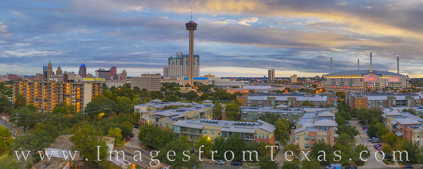 san antonio, skyline, Tower of the Americas, Alamodome, sunrise, san antonio skyine, panorama