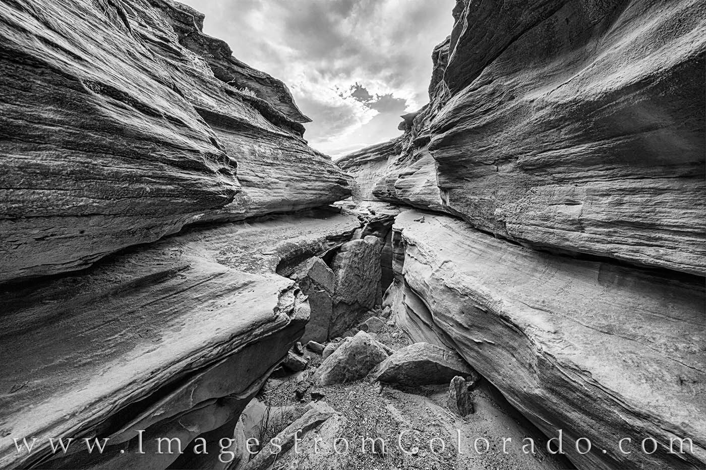Slot Canyon near Horsethief Canyon Black and White 1 Just off the Kokopelli Trail near Grand Junction, a small slot canyon was virtually hidden. Thanks to a few friends who know...